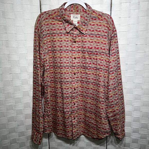Koto Urban Outfitters Long Sleeve Geometric Print Shirt Size XL Colorful Hipster - Picture 7 of 7